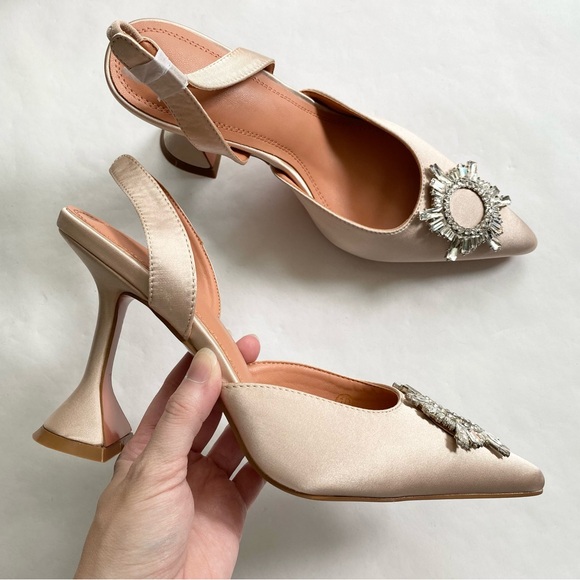 Crystal Slingback Satin Heels in Nude NWT - Picture 3 of 7